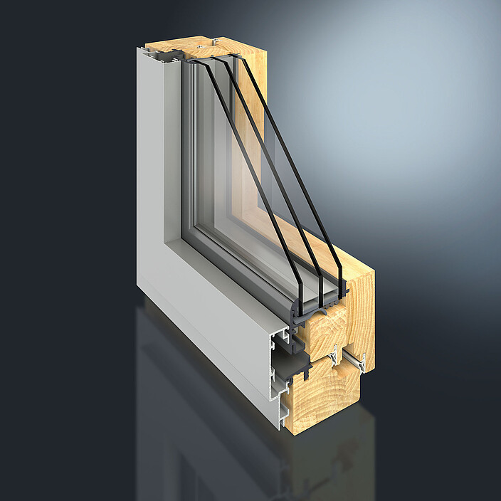 Durch die reduzierte Ansichtsbreite von 50 mm ergeben sich völlig neue Möglichkeiten bezüglich Technik und Optik. Das GUTMANN MIRA contour integral 50 Holz-Aluminium Fenster- & Tür-System hat eine schmale Rahmenansichten mit halb verdeckt liegendem Flügel.